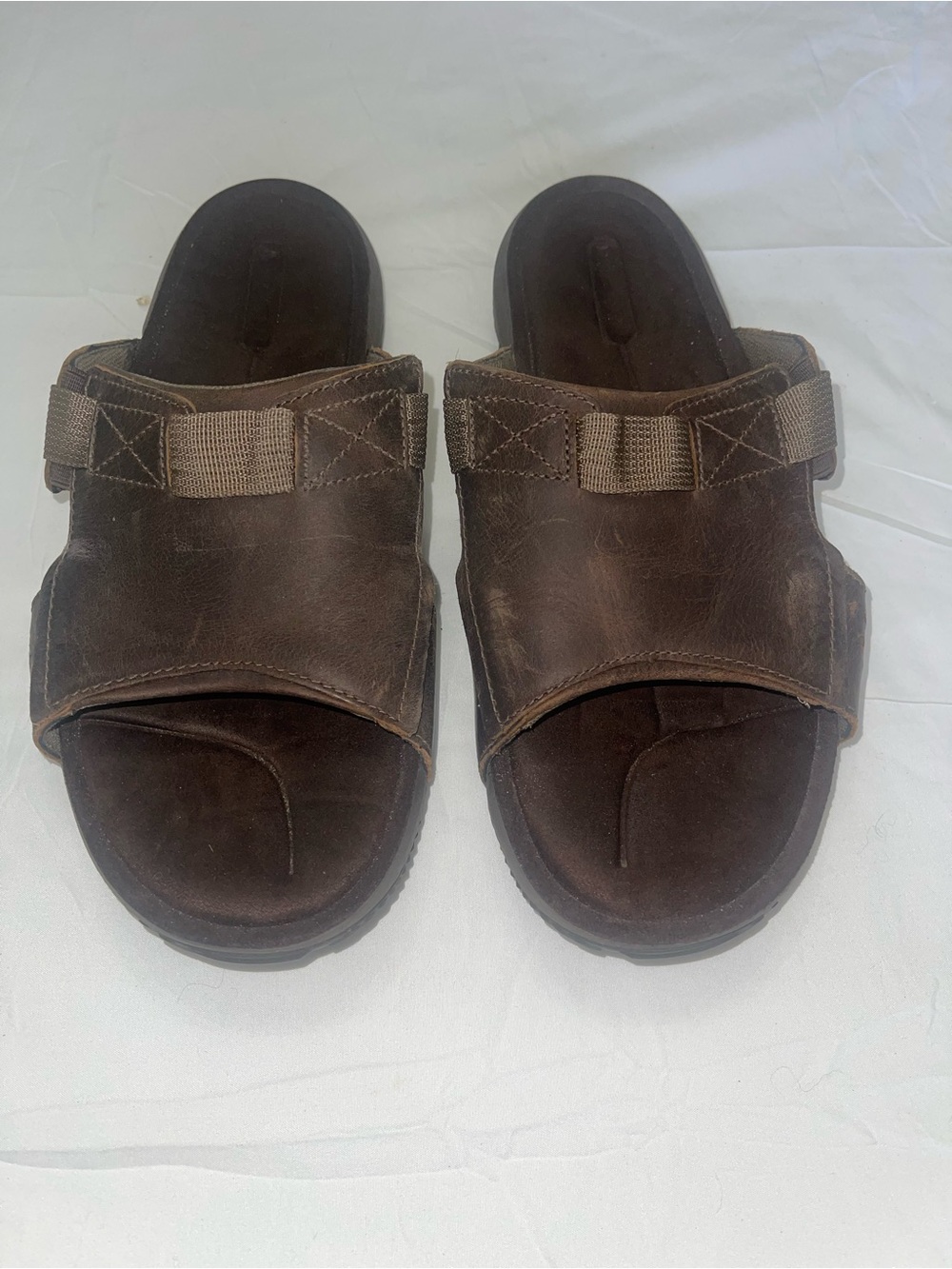 Men's Terrant Brown Leather Slide Sandals with Adjustable Strap